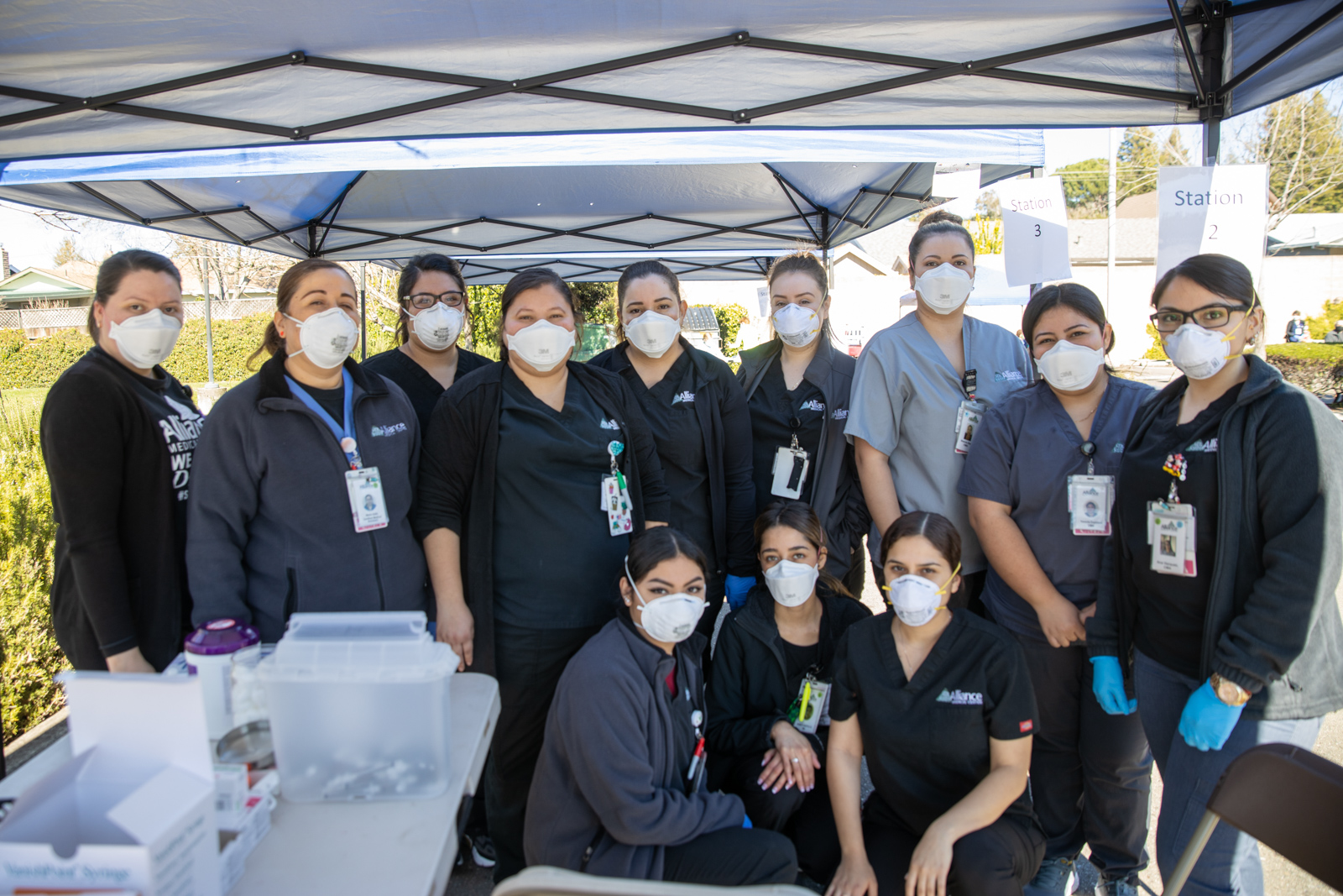 A group of Alliance Medical Center workers prepped and ready for action.