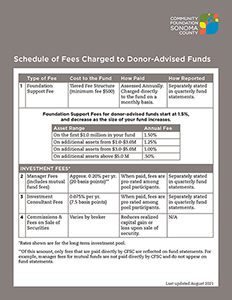 A document showing the Schedule of Fees Charged to Donor-Advised Funds