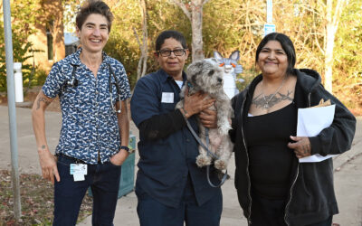 Dr. Ada Norris, left, with clients, Maria Alvarez, center, and Denise Almodovar after their dog was examined at the Community Veterinary Clinic at Humane Society of Sonoma County in Santa Rosa, Calif., Nov. 3, 2022. Photo by: Erik Castro